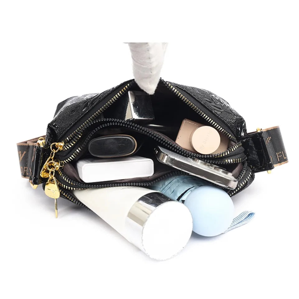 3 Layers Women Handbag Luxury Designer Patent Leather Shoulder Messenger Bag
