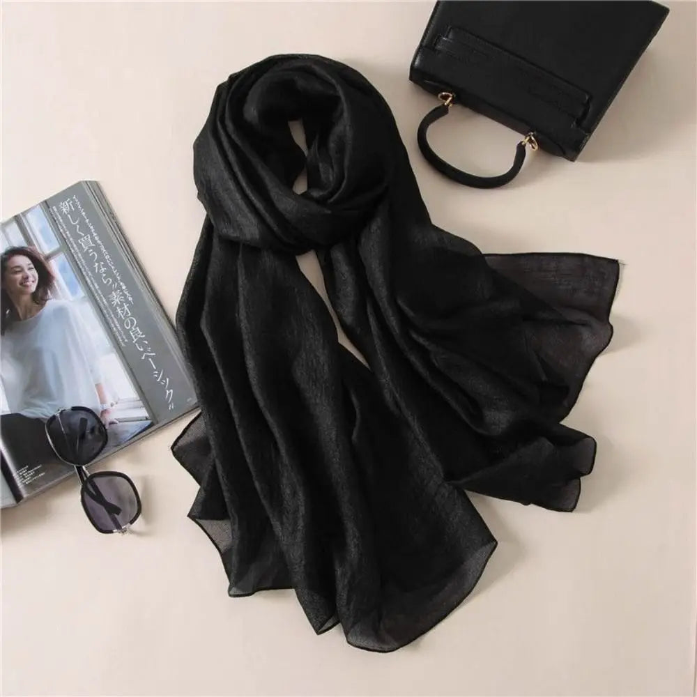 Pure Color Plain Scarf 180x85cm Linen Sunscreen Shawl