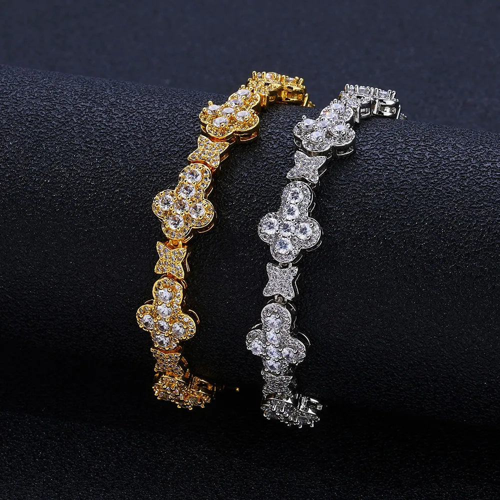 10MM Cross Flower Star Chain Bracelet 18K Gold Plated