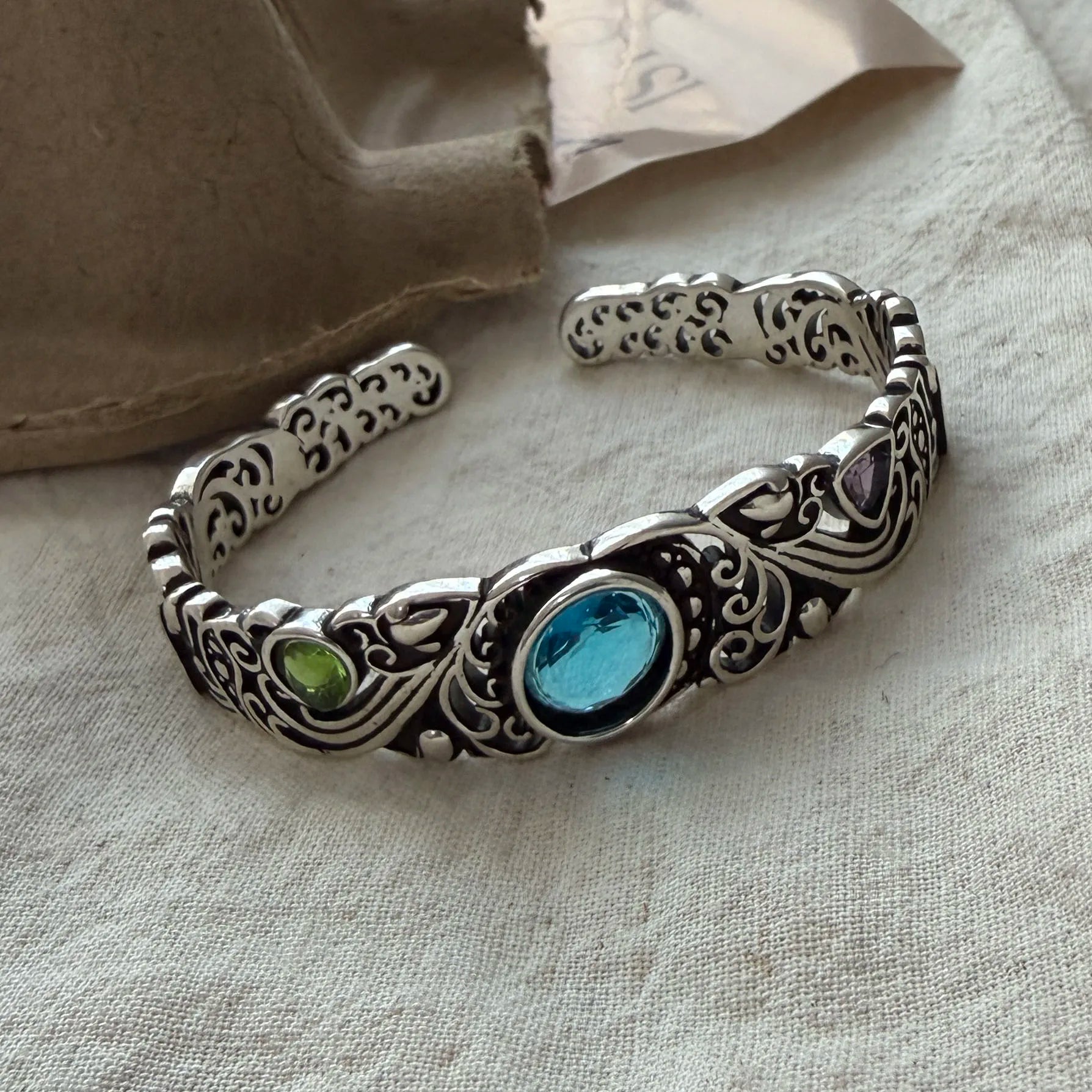 100% 925 Sterling Silver Geometric Blue Stone Bracelet