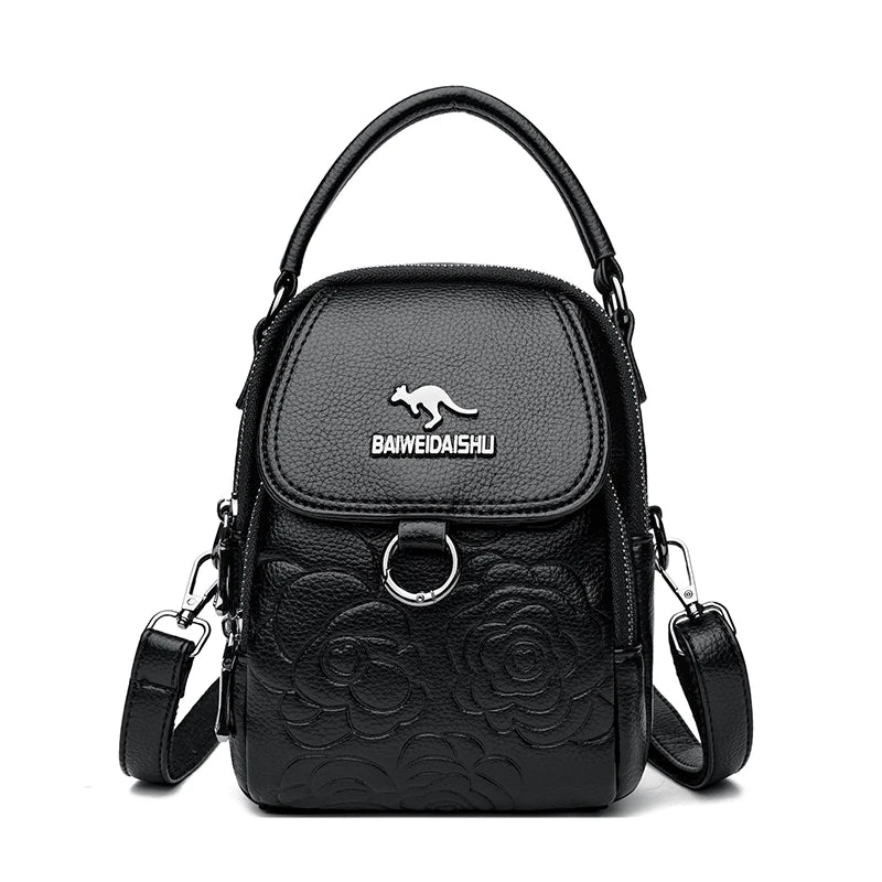 Vintage Floral Embossed Leather Mini Shoulder Bag Crossbody Handbag
