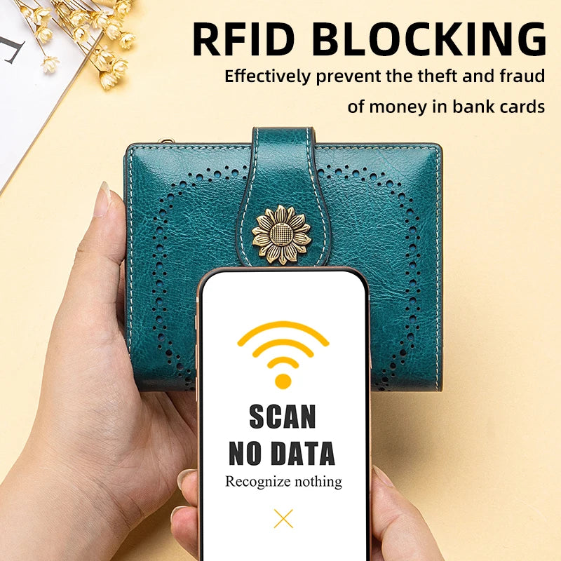 Genuine Leather RFID Wallet Women Clutch Credit Card Holder