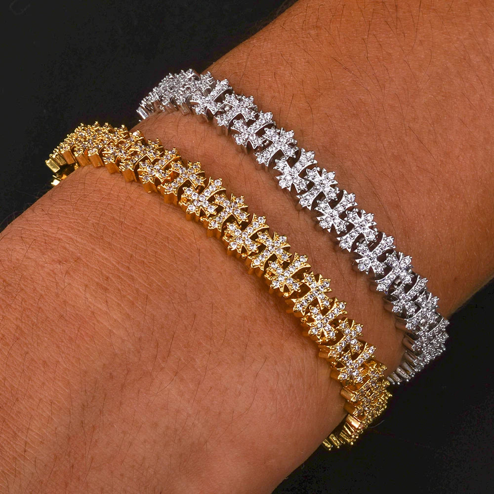 Luxury 8MM Cross Bracelet Iced CZ Diamond Brass Hand Set Zircon Fashionable Jewelry