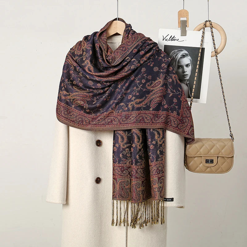 Paisley Embroidery Retro Cashew Cotton Scarf Wraps