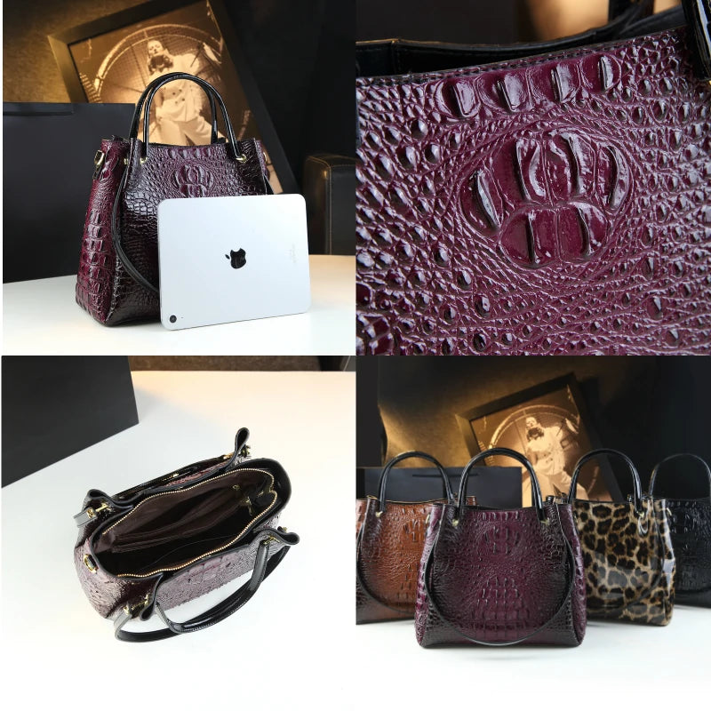 Genuine Leather Women Handbags Tote Bag Fashion Crocodile Print Bucket Bag