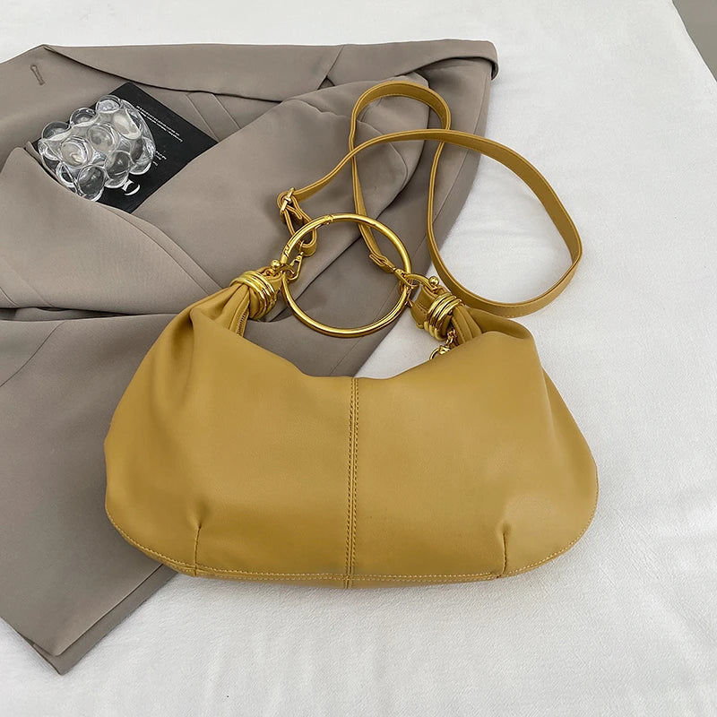 Fashion Hobo Bag Luxury Design Gold Ring Handle Clutch Bag