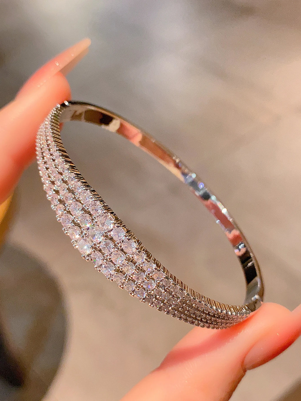 Elegant designer open bangle 18k gold plated brass cubic zircon bracelet