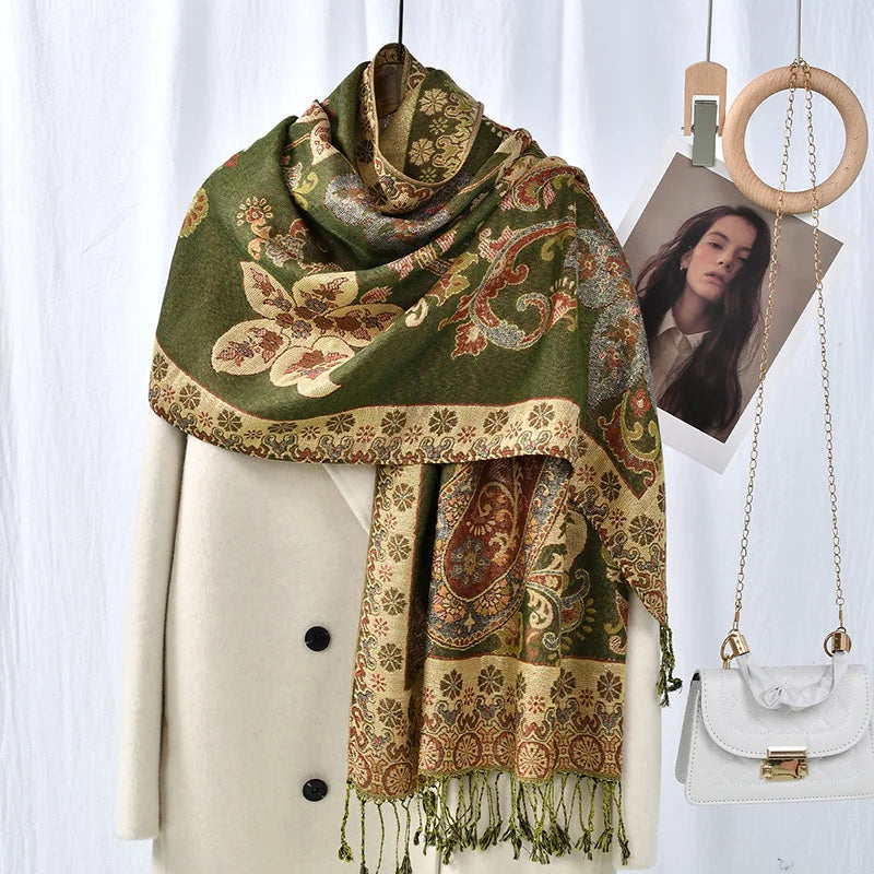 Paisley Embroidery Retro Cashew Cotton Scarf Wraps
