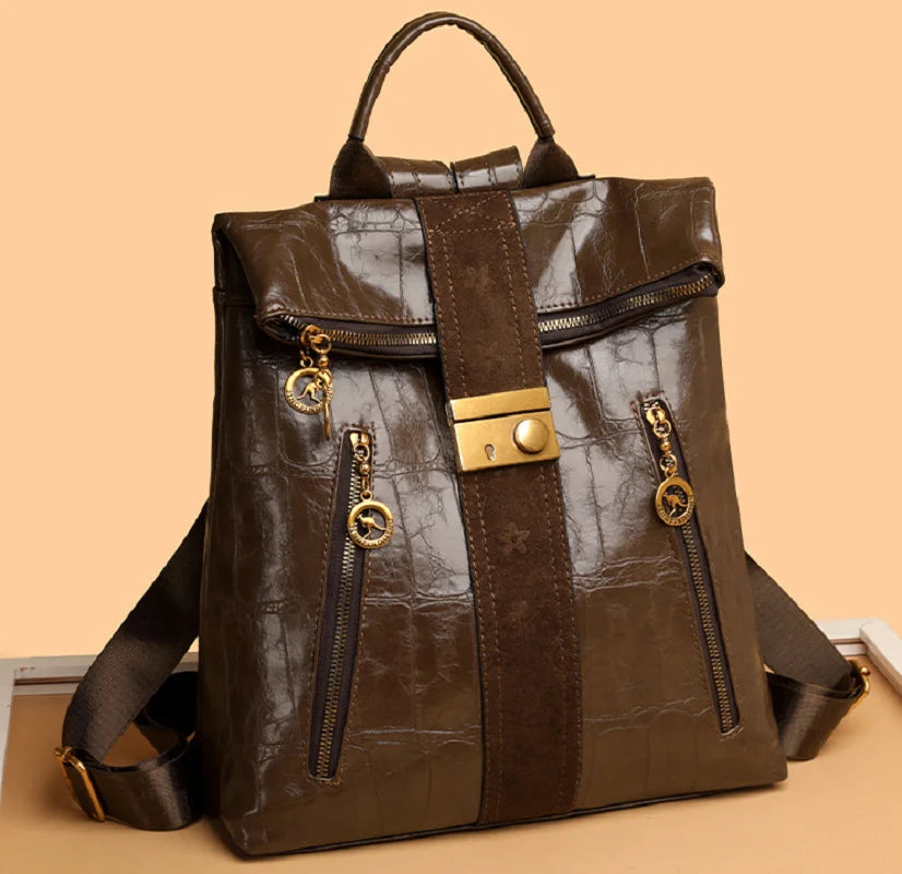Fashion Luxury High Quality Leather Travel Backpacks Large Capacity Shoulder Bag