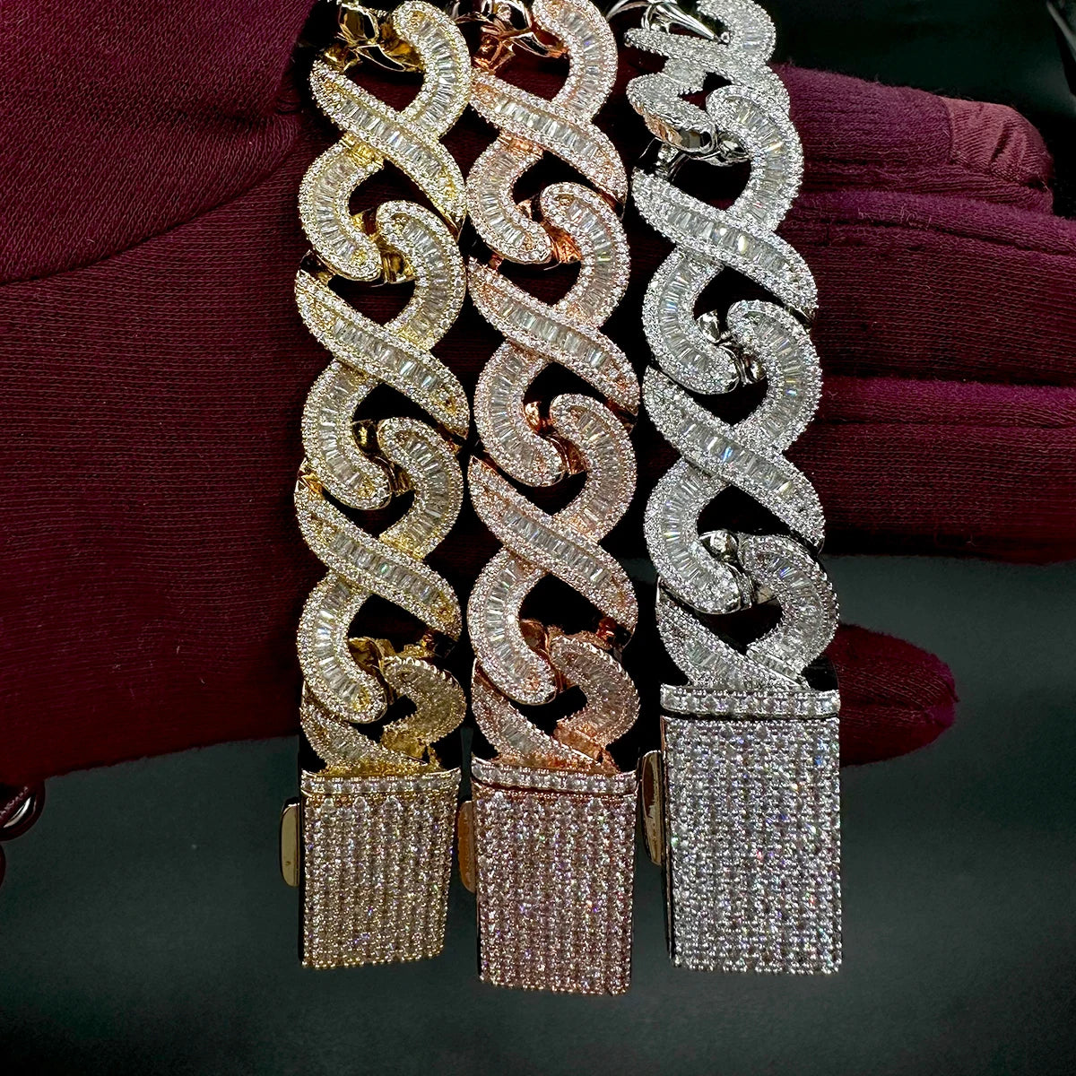 Baguette Zircon 8 Cuban Link Bracelet Micro Pave Cubic Zirconia