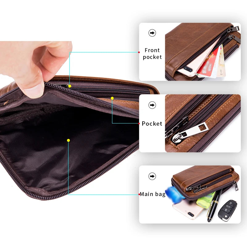 Genuine leather men's waist bag multifunctional phone bag