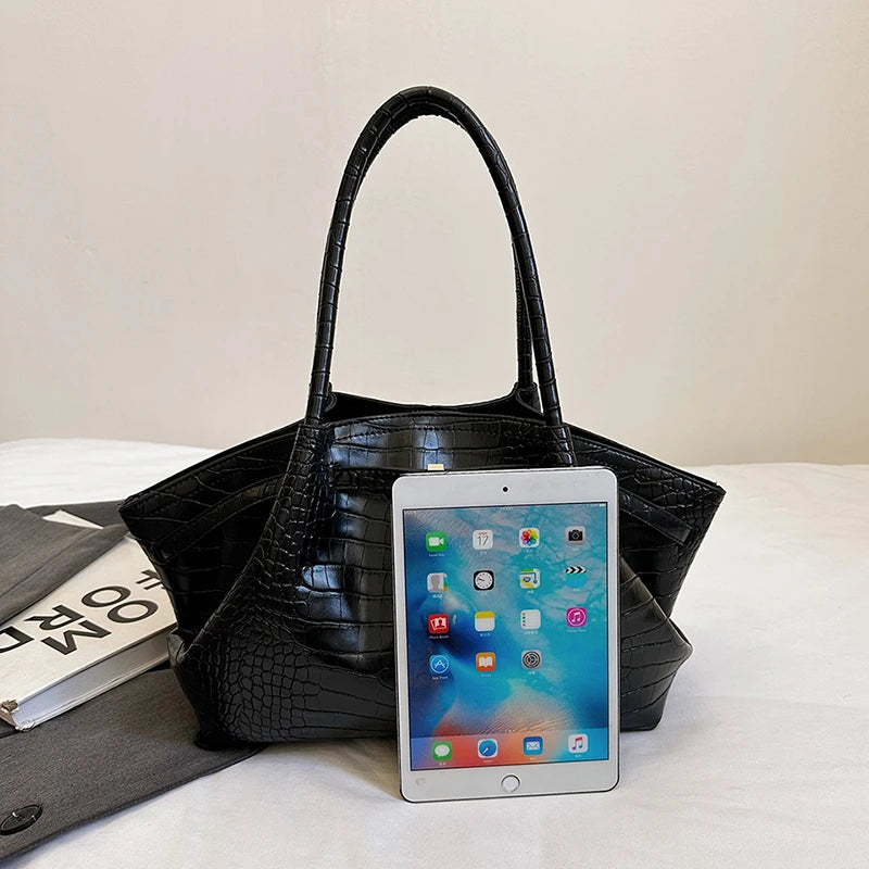 Vintage Crocodile Print Women's Pu Leather Tote Bag Luxury Design