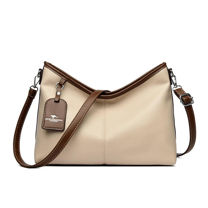High Quality Soft Pu Leather Shoulder Handbags Color Contrast Crossbody Bag