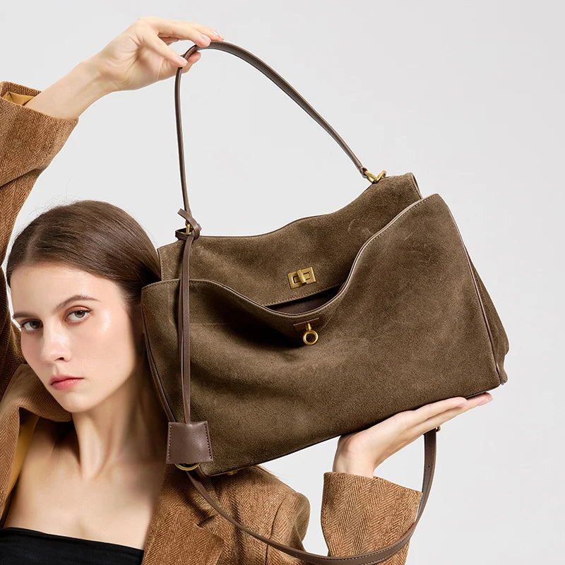 Suede Genuine Leather Shoulder Handbag Luxury Design
