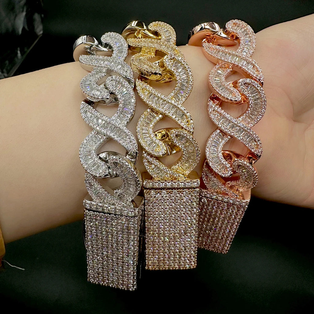 Baguette Zircon 8 Cuban Link Bracelet Micro Pave Cubic Zirconia