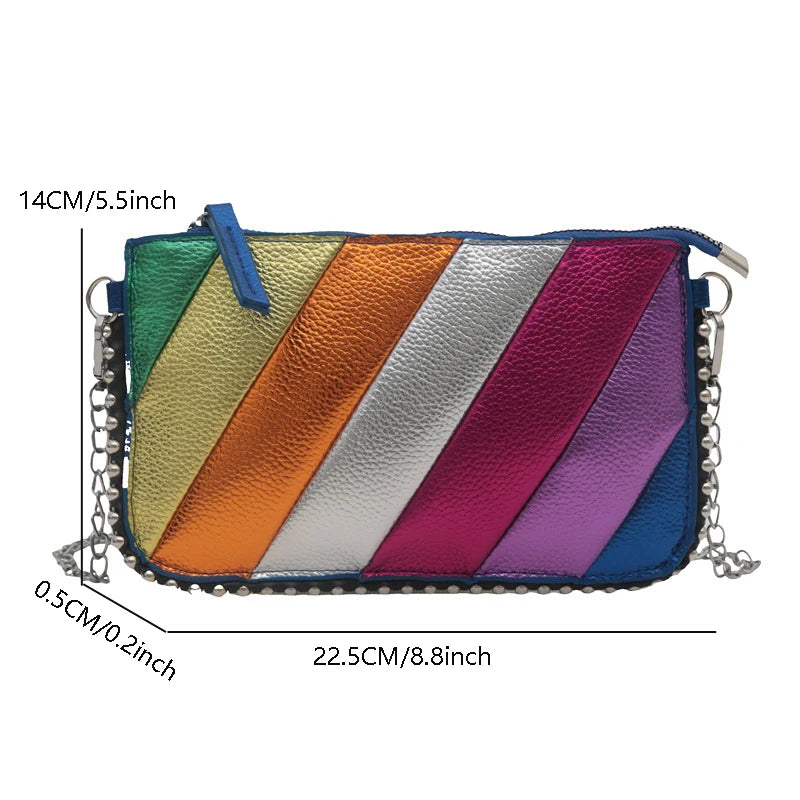 Rivet Shoulder Bag Contrast Rainbow Splice Crossbody Bag Designer Handbag Fashion