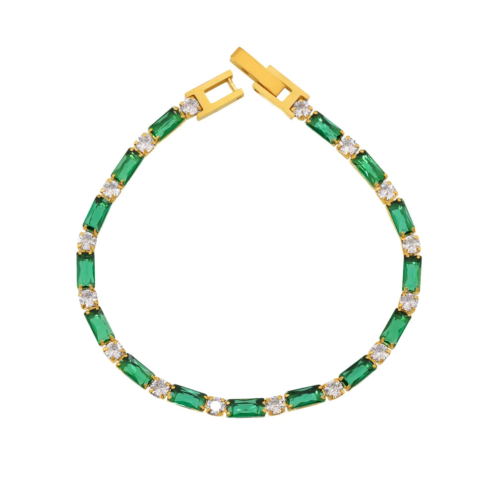 Cubic Zirconia Bracelet Stainless Steel 18k Gold Plated Bangle