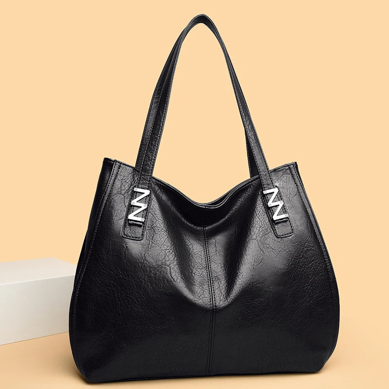 Big Retro Design PU Leather Shoulder Bags Trendy Female Handle Bag Lady Handbags