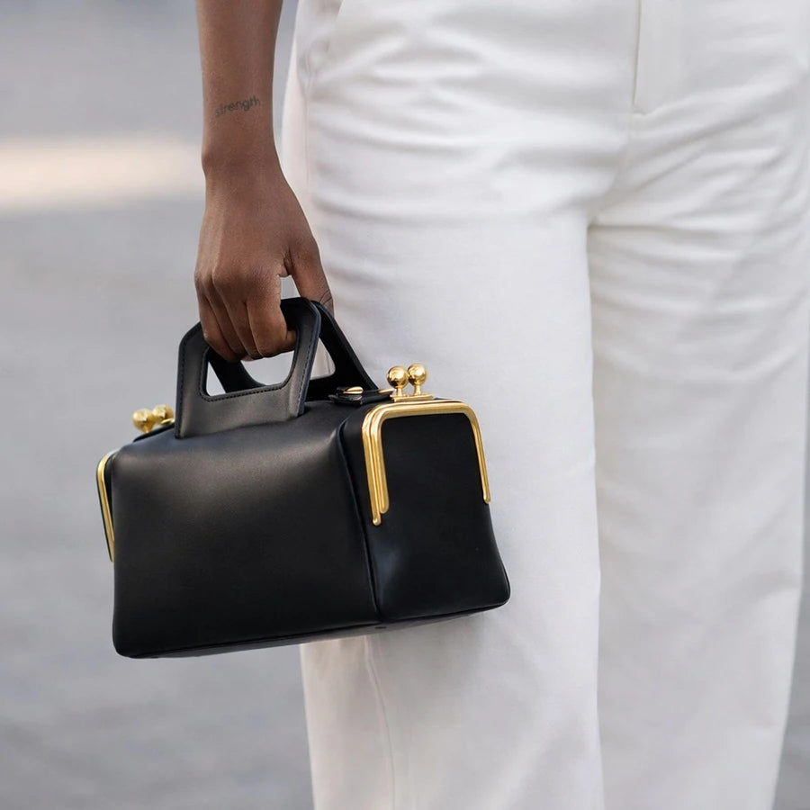 Retro Handbag Luxury Gold Hardware Structured Shoulder Bag