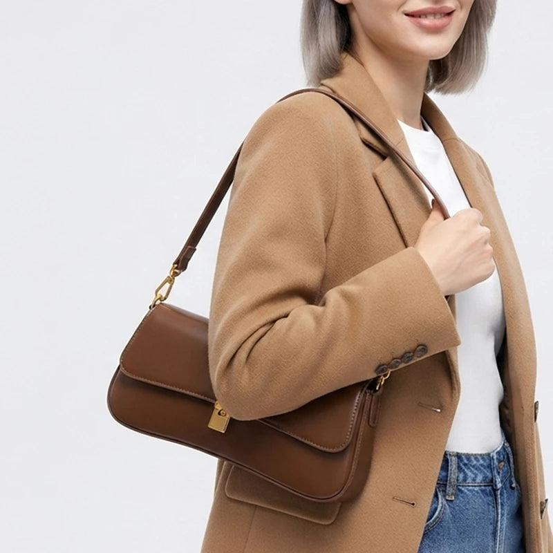 Genuine Leather Small Underarm Bag Women Retro Purse