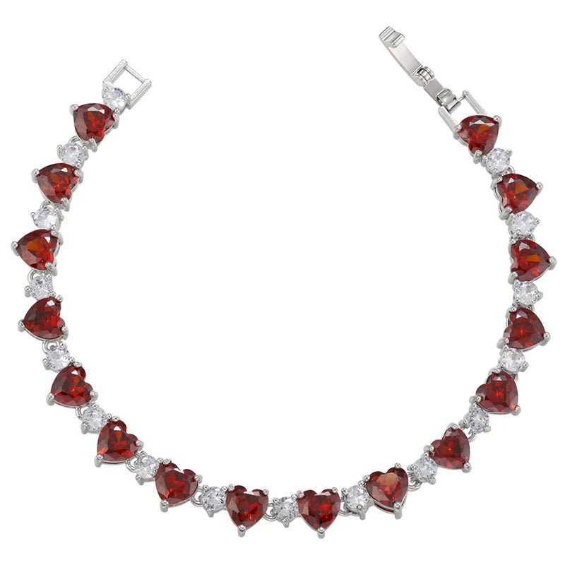 18K Gold-Plated Copper Luxury Tennis Bracelet Heart-Shaped CZ Diamond-Set Bracelet