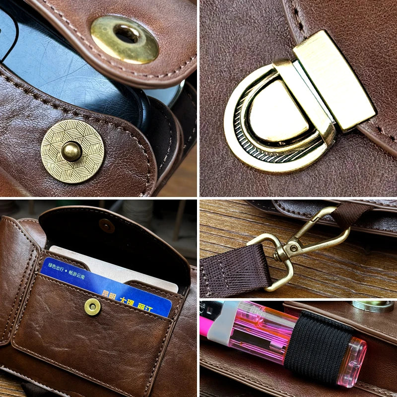 Men's Cowhide Leather Shoulder Crossbody Phone Bag