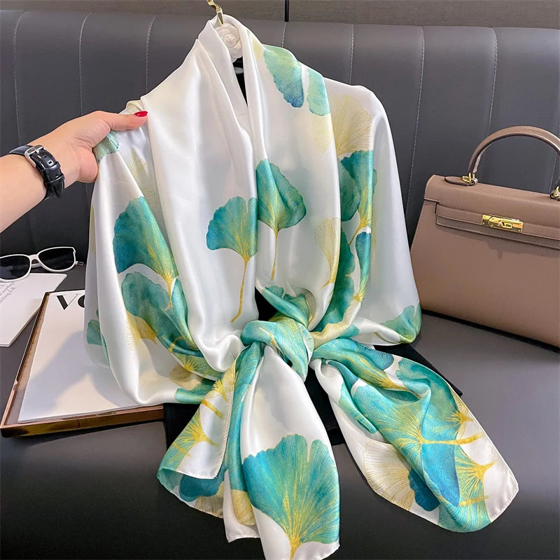 180*90cm Large Silk Satin Scarf Hijab Women Print Shawl
