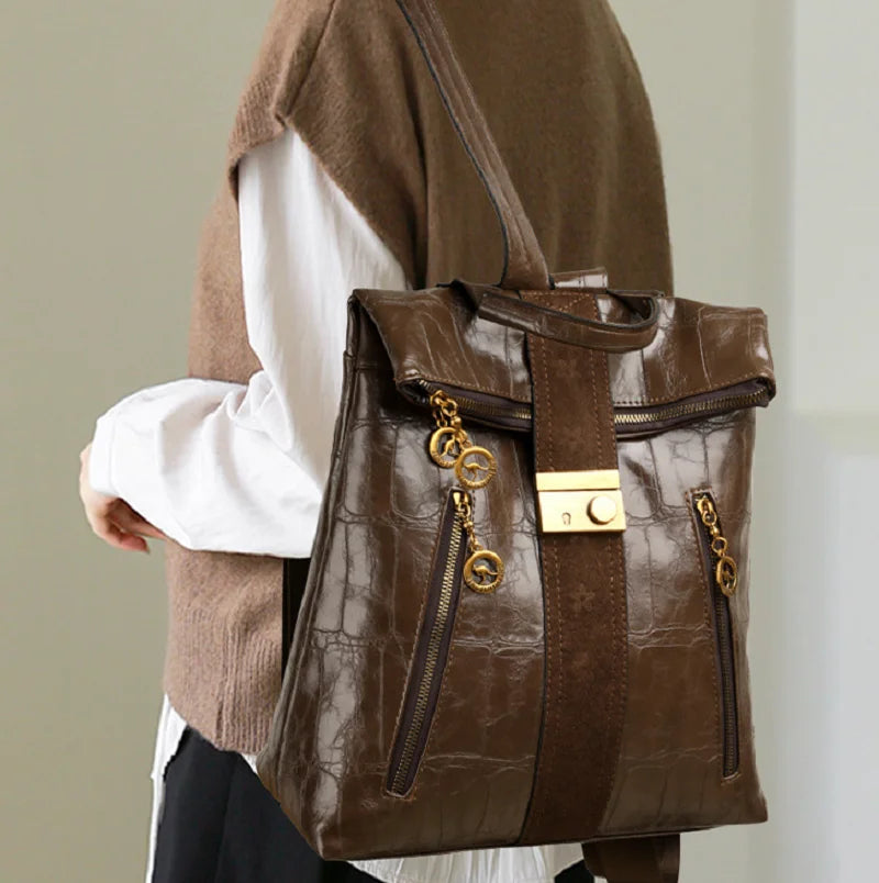 Fashion Luxury High Quality Leather Travel Backpacks Large Capacity Shoulder Bag