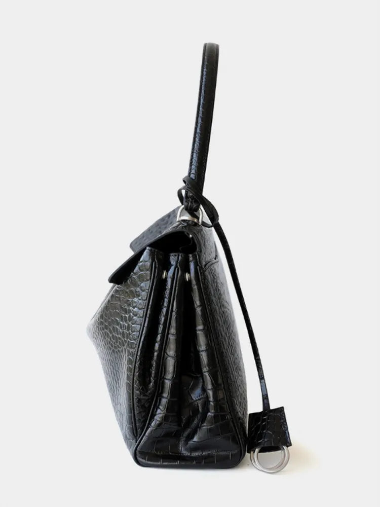 Fashion Crocodile Pattern Cow Split Leather Work Satchel Bag