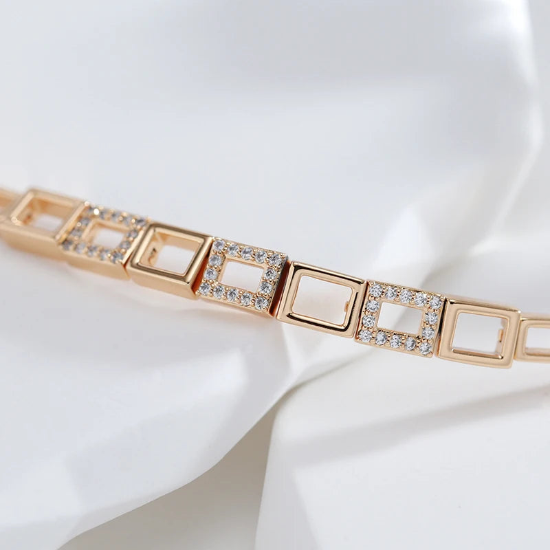 Fashion Rose Gold Square Link Bracelet Luxury Natural Zircon Fine Ethnic Jewelry