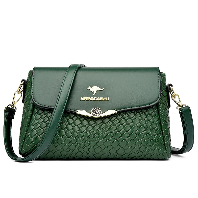 Luxury Handbag Design Pu Leather Knitting Shoulder Messenger Crossbody Bags