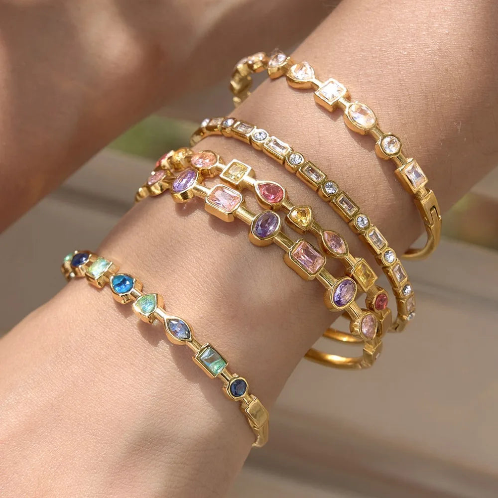 Zircon Inlay Bracelet 18K Gold Plated Stainless Steel Jewelry