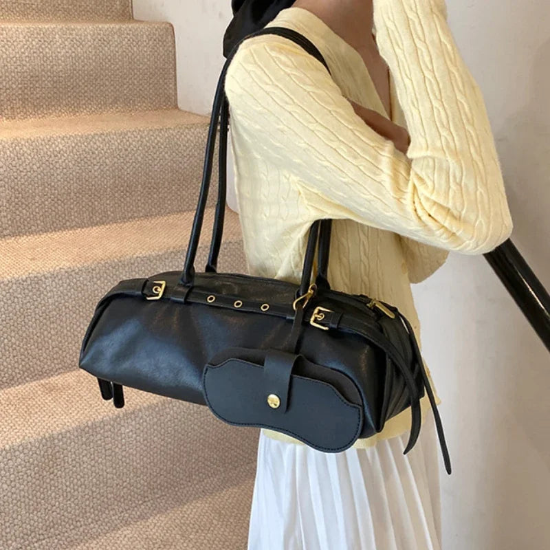 Buckle Decoration Fashion PU Shoulder Bag Large Capacity