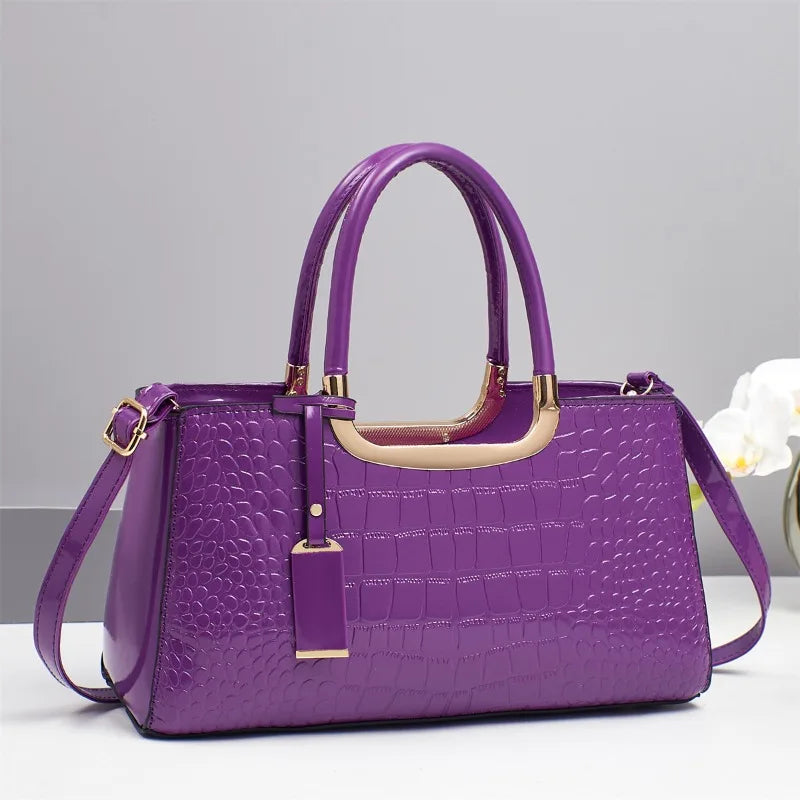 Patent Leather Casual Tote Bag Large Capacity Boston Handbag