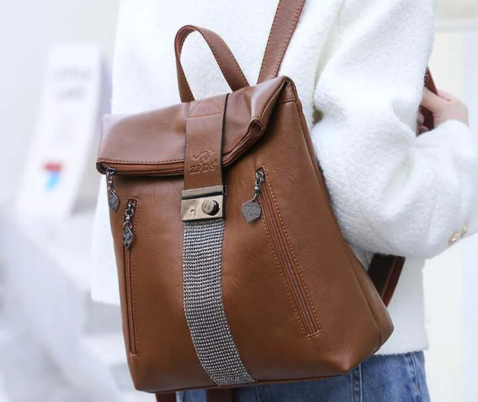 Fashionable Women Leather Backpacks Large Capacity Shoulder Bags Travel Backpack