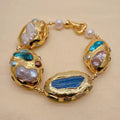 Blue Kyanite 24x35mm Multi Color Shell Pearl Bracelet