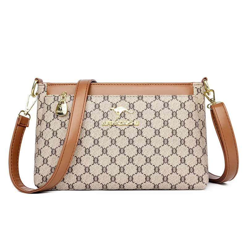 Patterned Leather Crossbody Bags for Women Luxury Design 3 Layers Purse Handbag
