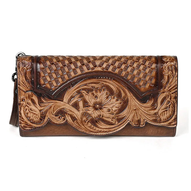 Floral Genuine Leather Wallet Women Handmade Clutch Bag