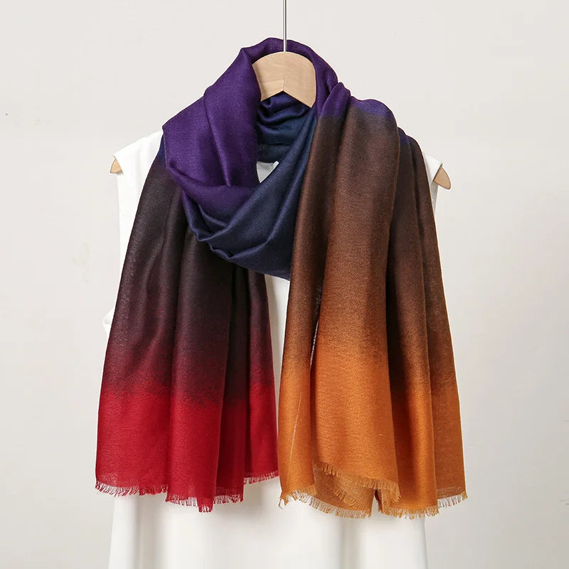 Elegant Soft Color Collision Gradient Viscose Long Scarf