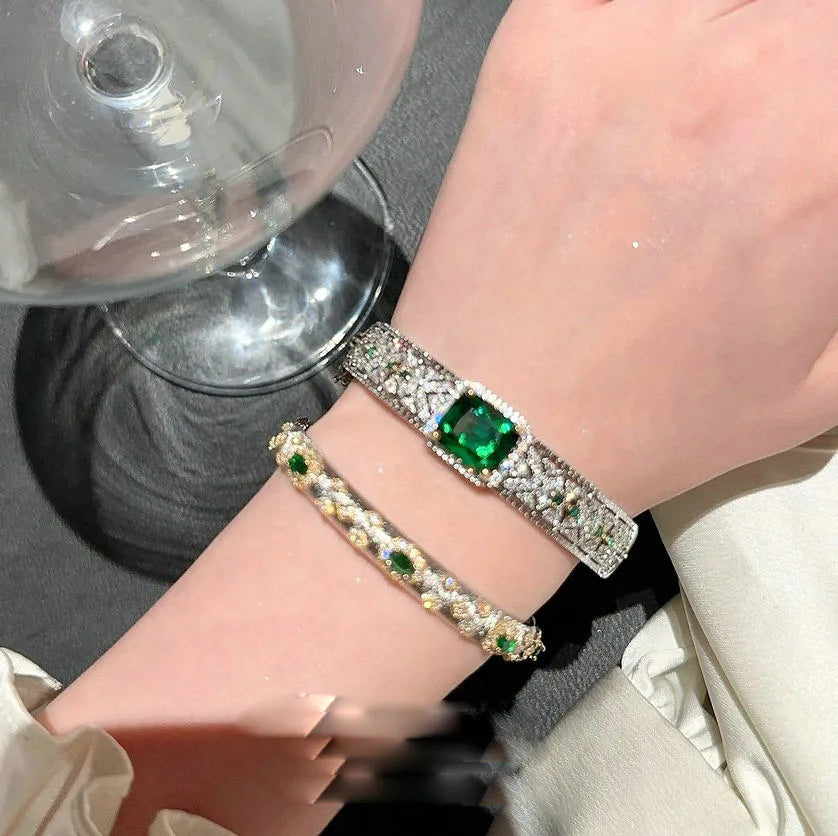 Gold plated 18K gold honeycomb green zircon bracelet