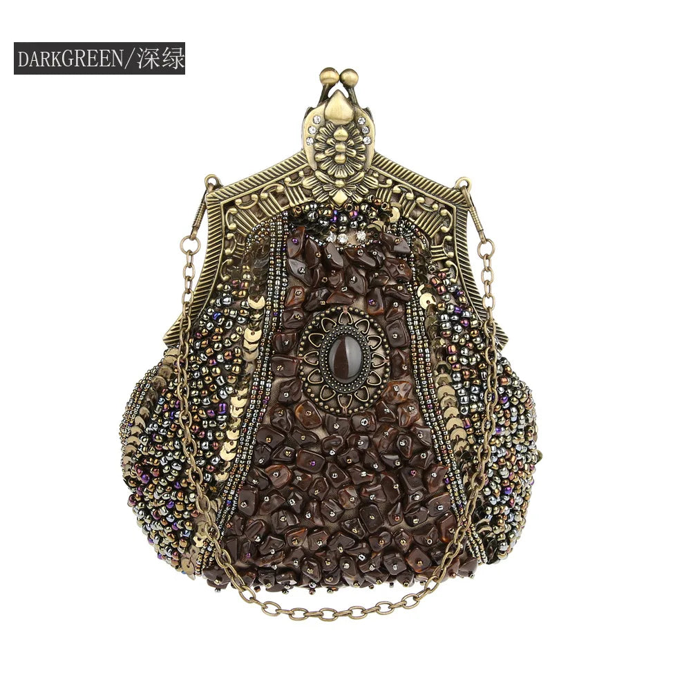 Retro Fashion Pearl Sequin Beaded Clutch Handbag