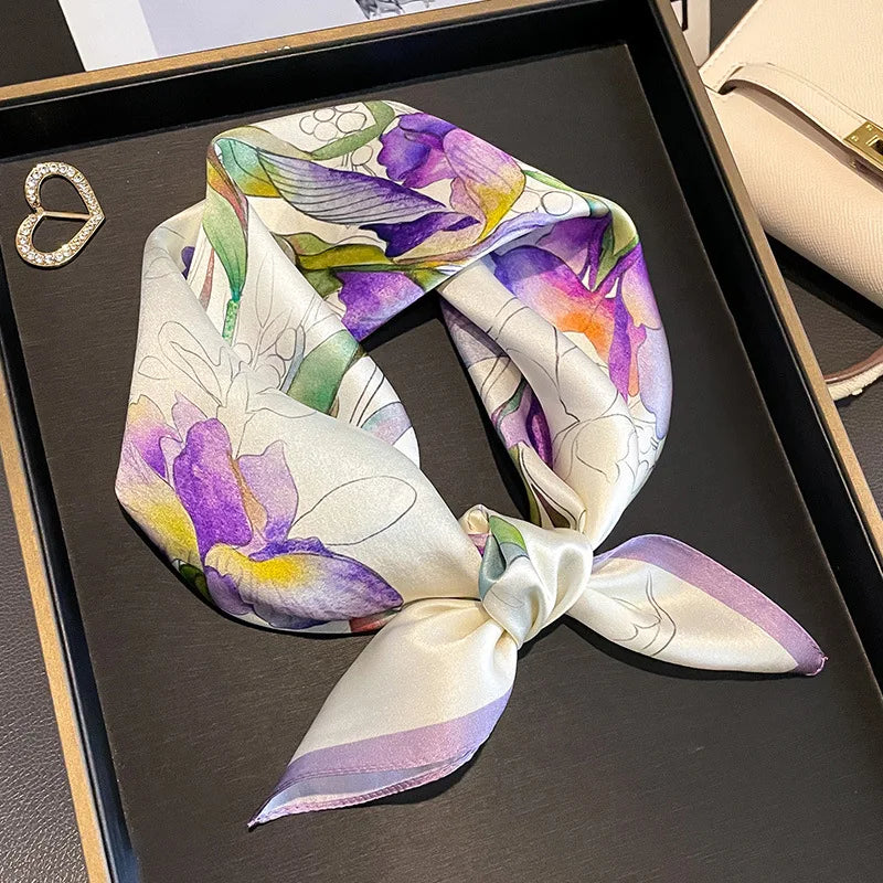 100% Silk Scarf For Women Shawls Wraps Floral Neck Scarf