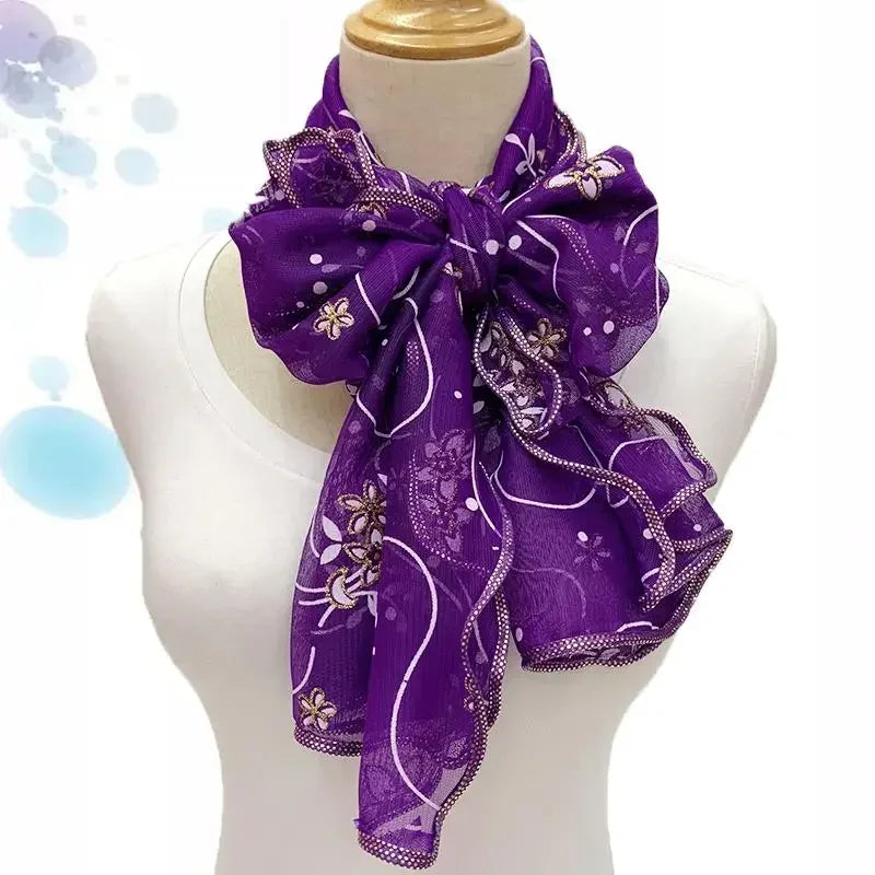 45*175cm  Elegant 2024 Silk Scarf Lightweight Lace Hijab