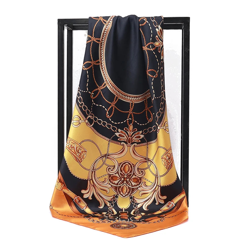 90*90cm Square Silk Scarves Shawls Fashion Print Kerchief Femme Head Scarf