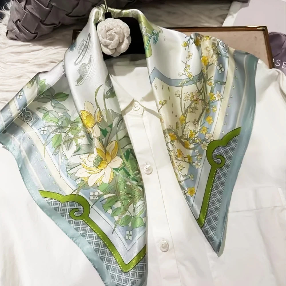 100% Silk Small Square Scarf Neckerchief for Women