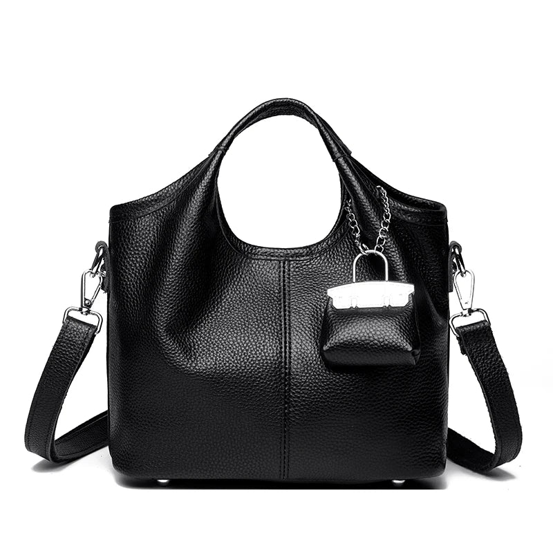 100% Cowhide Bag Casual Women Hobos Handbags Bucket Bags