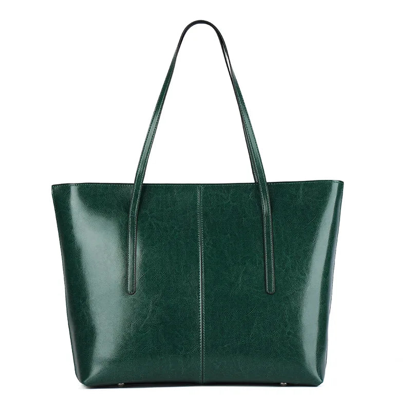 Cowhide Genuine Leather Large Tote Bags Luxury Design Commuter Shoulder Bag