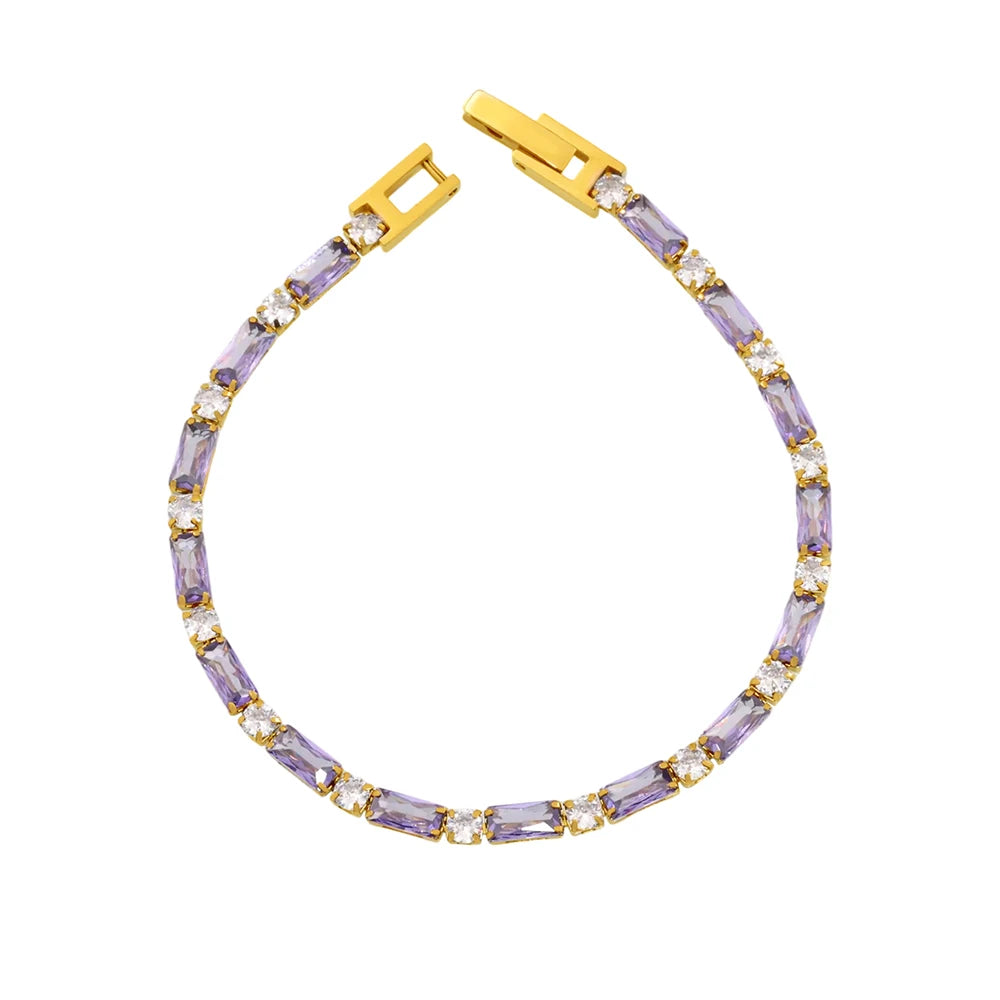 Cubic Zirconia Bracelet Stainless Steel 18k Gold Plated Bangle