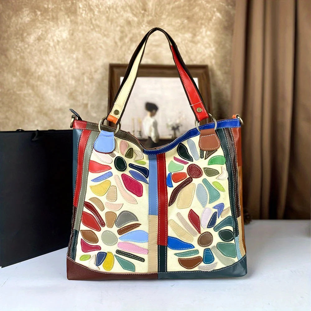 Top layer cowhide large capacity single shoulder tote handbag