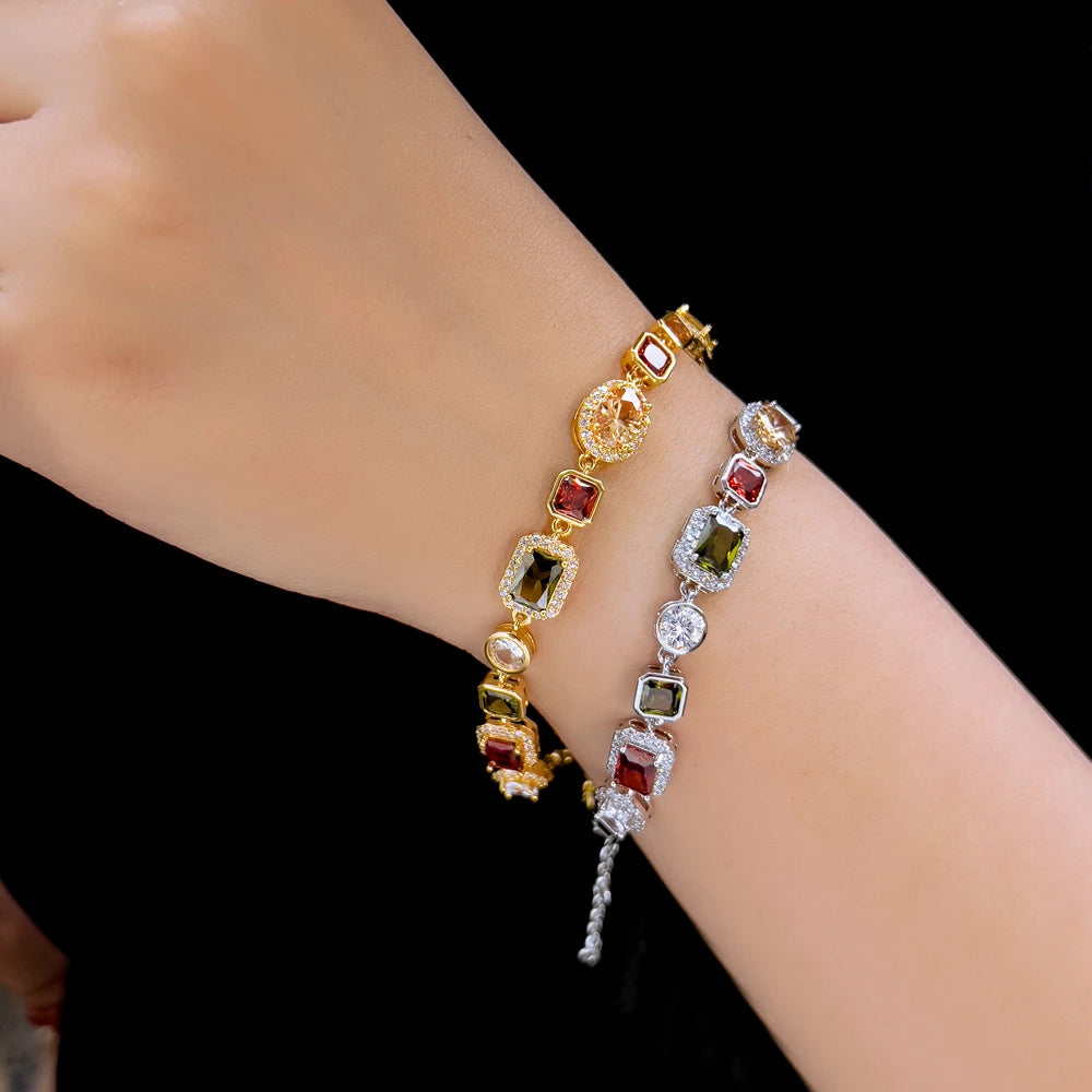 Beautiful Multi Shape Colorful Cubic Zirconia Link Chain Bracelets for Women